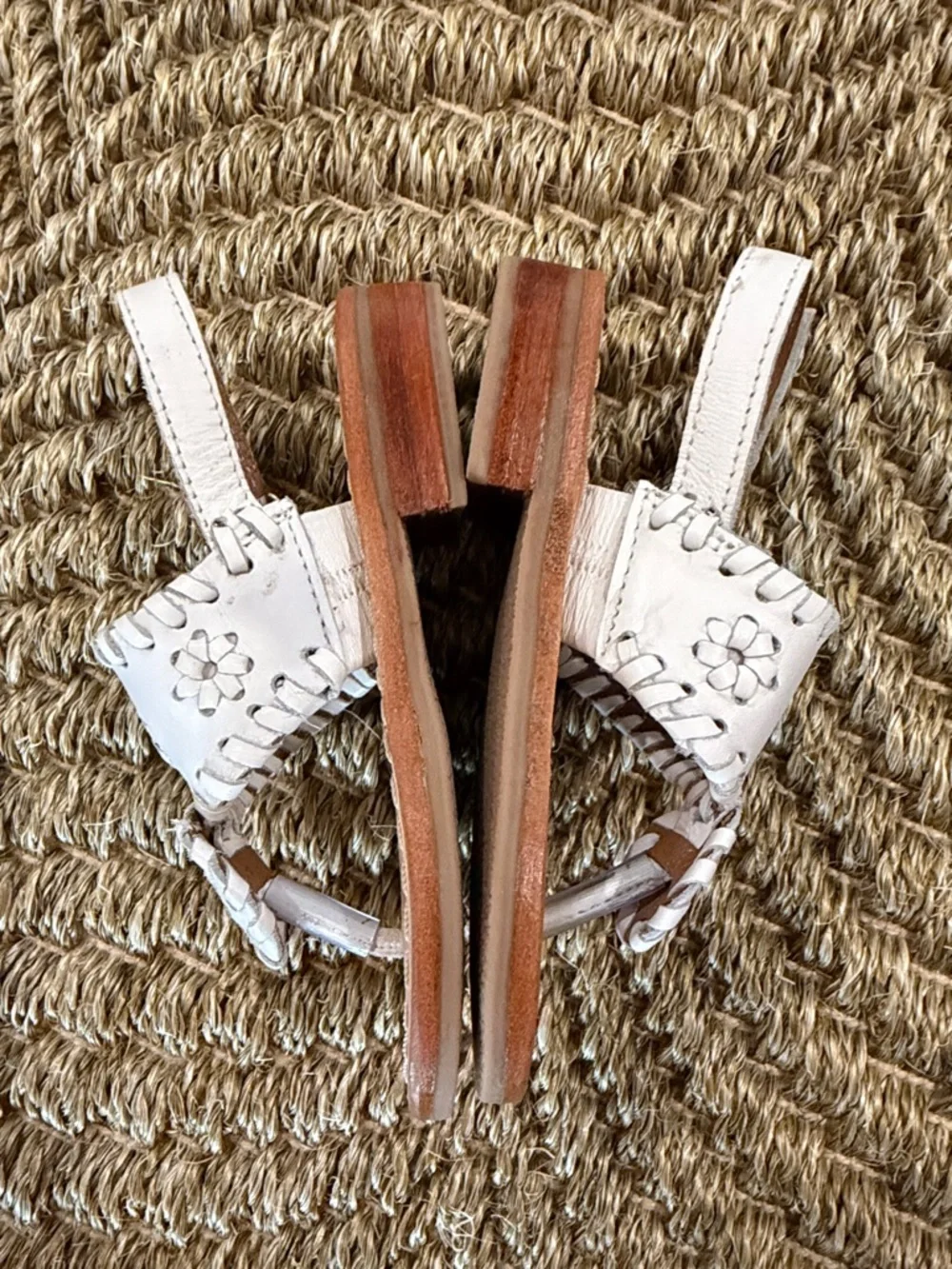 Jack Rogers White and Tan Kids Leather Sandals
